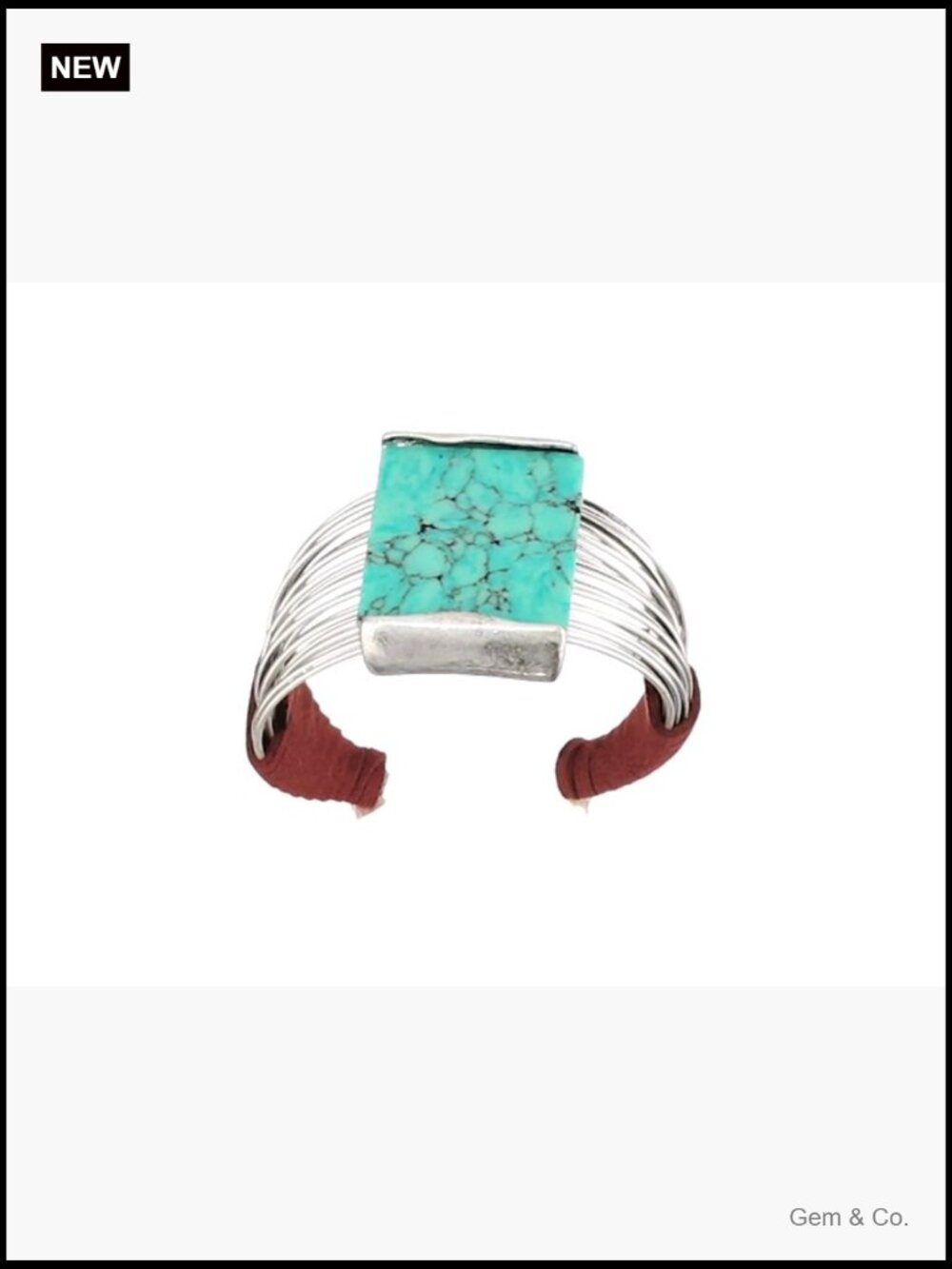 Turquoise Stone Cuff Bracelet Silver-Tone Metal Suede Slip-On - Picture 3 of 3
